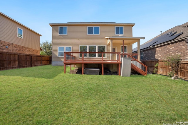 12604 Brite Rnch, San Antonio, TX 78245 - back of property featuring a deck, a lawn, a fenced backyard, and stairs
