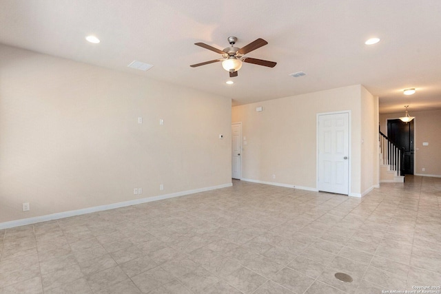 12604 Brite Rnch, San Antonio, TX 78245 - unfurnished room with visible vents, recessed lighting, baseboards, and ceiling fan