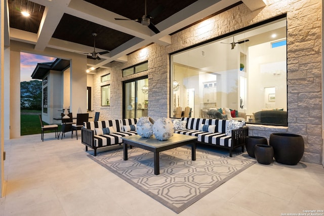 view of patio with outdoor lounge area and a ceiling fan