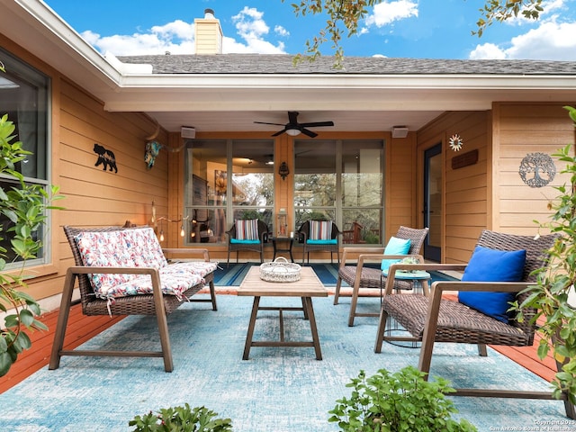 view of patio / terrace featuring an outdoor hangout area and a ceiling fan