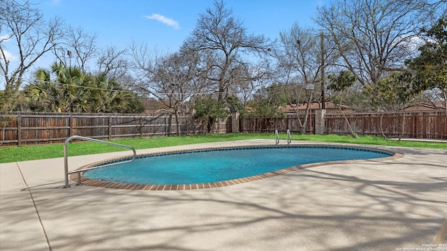 view of pool with a patio area, a fenced in pool, a yard, and a fenced backyard