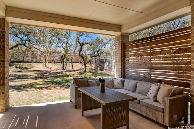 view of patio / terrace with a fenced backyard and an outdoor hangout area