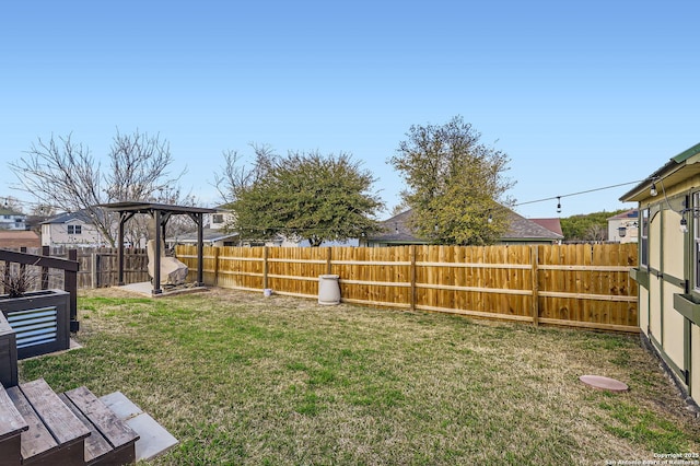 view of yard with a fenced backyard