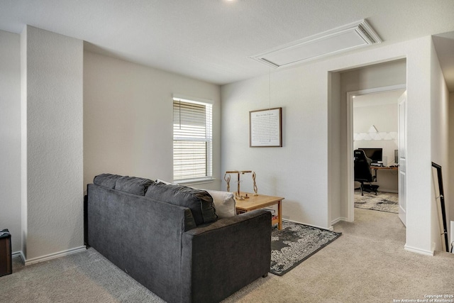 6424 Embankment, San Antonio, TX 78252 - carpeted living room featuring attic access