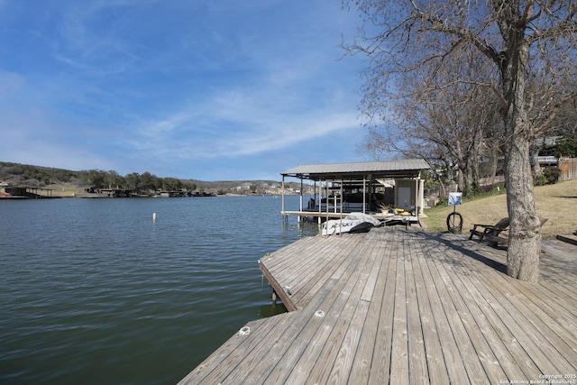 dock area with a water view