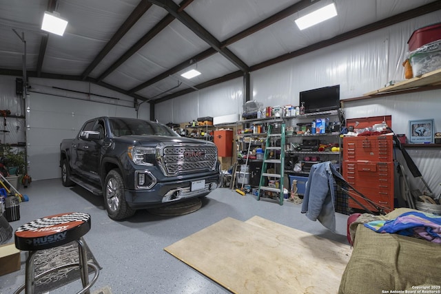 garage with metal wall