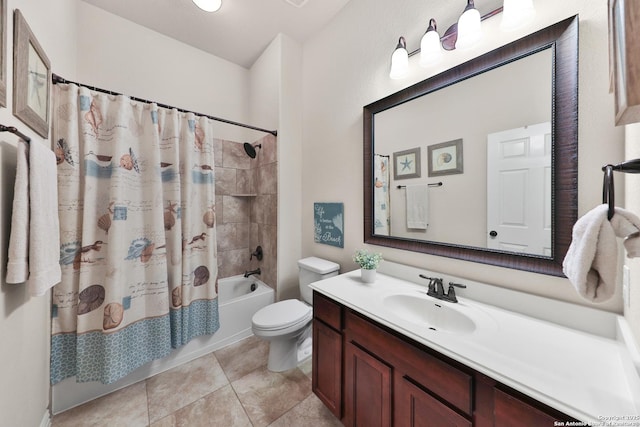 bathroom featuring vanity, toilet, shower / bath combo, and tile patterned flooring