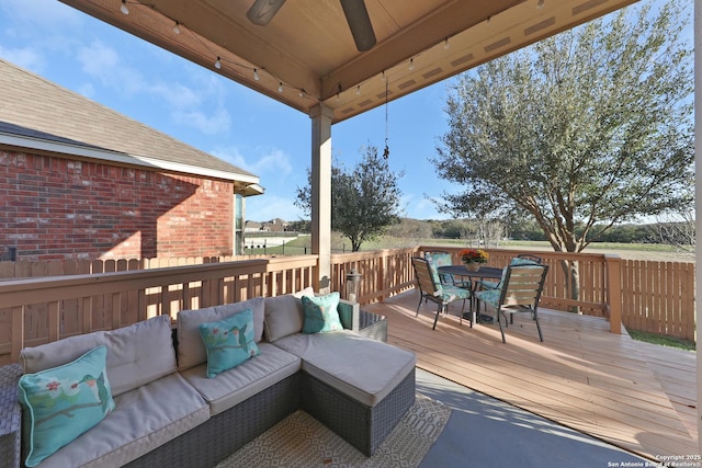 wooden deck featuring an outdoor hangout area and outdoor dining area