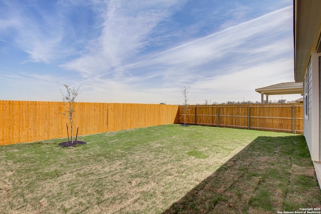 view of yard with a fenced backyard