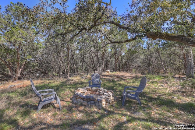 view of yard featuring an outdoor fire pit