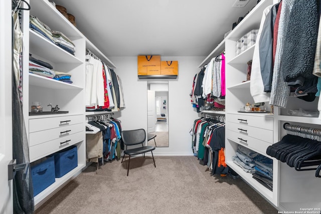 spacious closet featuring light carpet