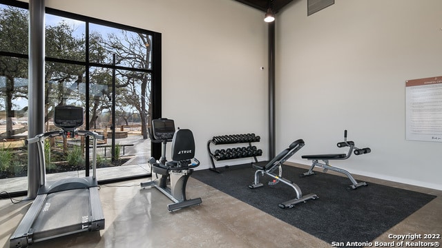 workout area with a healthy amount of sunlight and baseboards