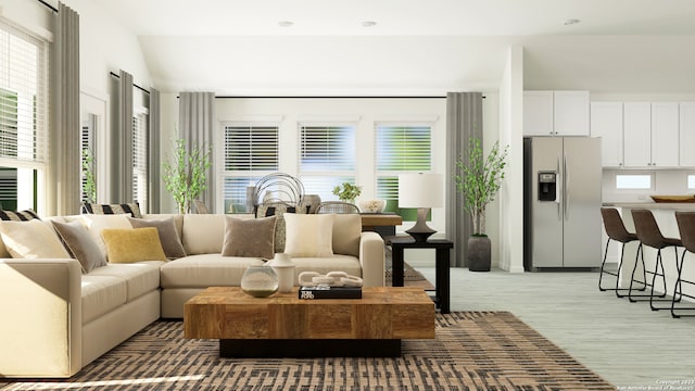 living room featuring light wood-style flooring