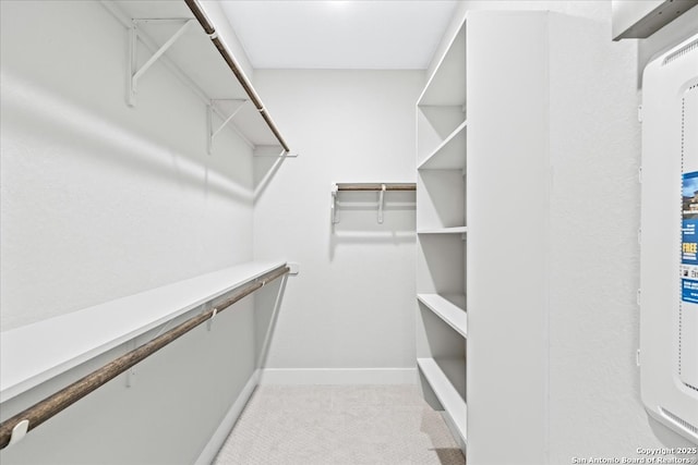 spacious closet with light carpet