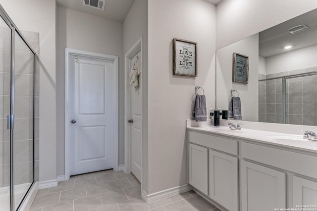 full bathroom with a sink, visible vents, and a shower stall