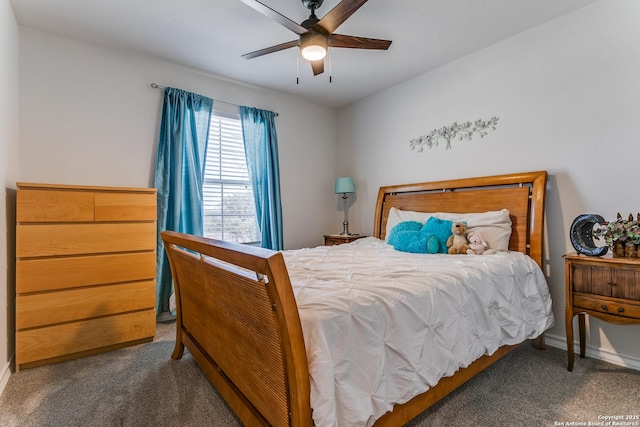 carpeted bedroom with a ceiling fan