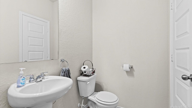 bathroom featuring a sink, toilet, and a textured wall