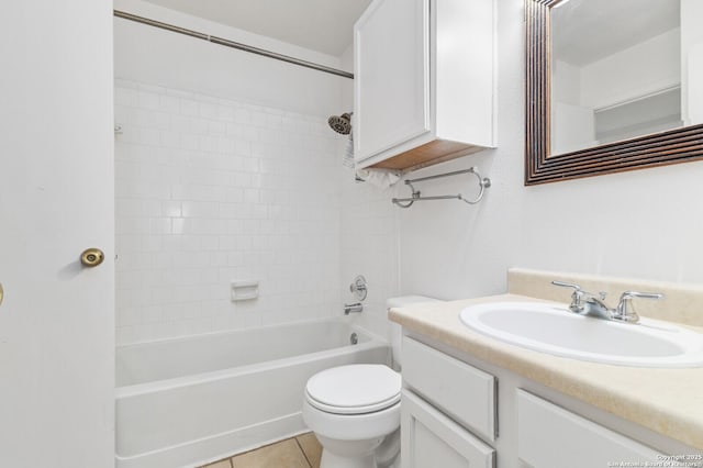 full bathroom featuring vanity, shower / bathing tub combination, toilet, and tile patterned flooring