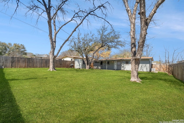 view of yard with a fenced backyard