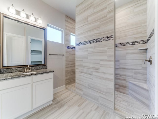 full bathroom featuring walk in shower and vanity