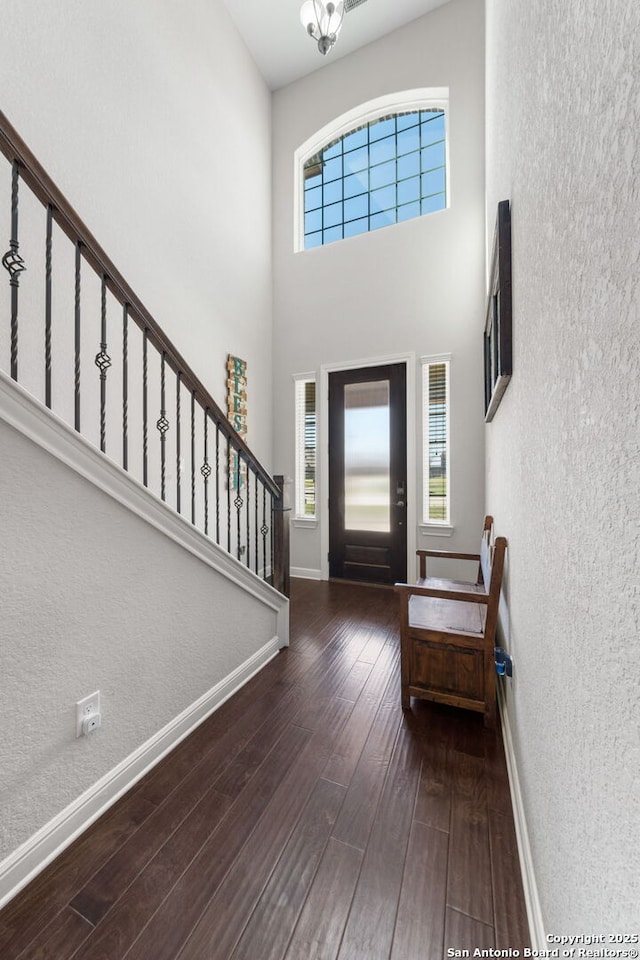 foyer with baseboards, a healthy amount of sunlight, and wood finished floors