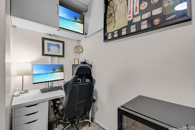 office space featuring baseboards and carpet flooring