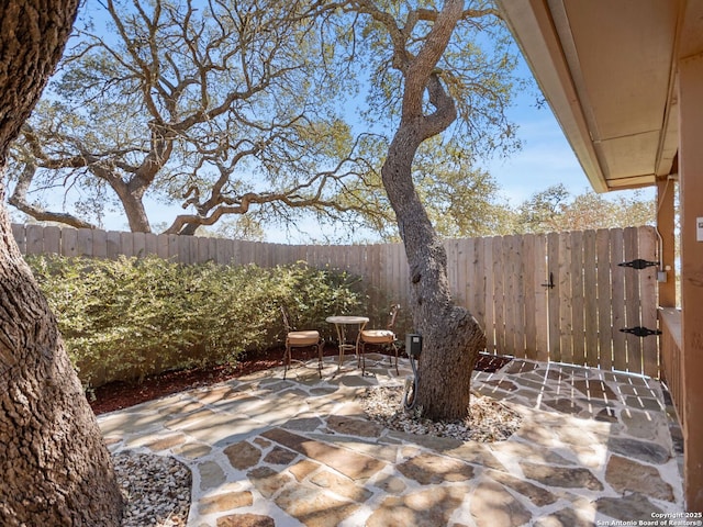 view of patio featuring a gate and a fenced backyard