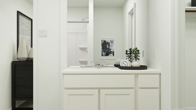 bathroom with a shower and vanity