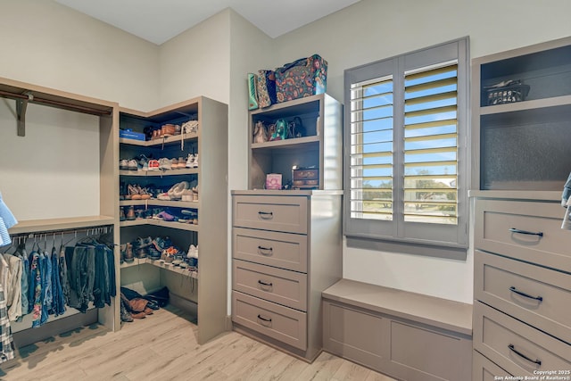 spacious closet with light wood-style flooring