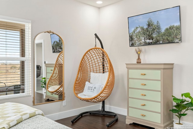 interior space with baseboards and wood finished floors