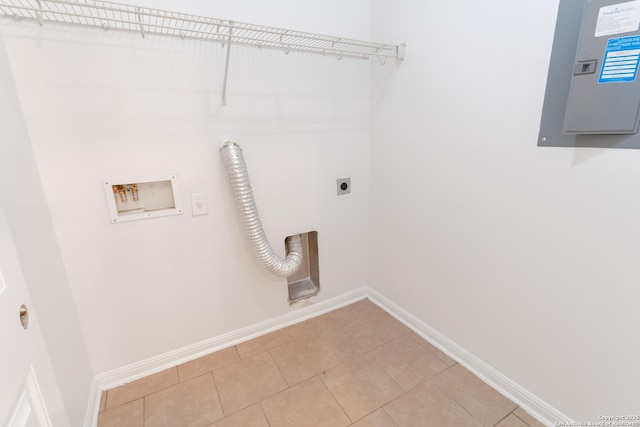 laundry area with electric panel, baseboards, hookup for an electric dryer, and washer hookup