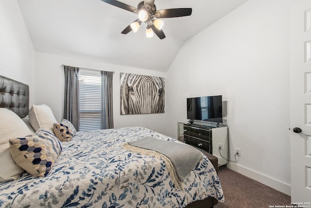 576 Tobacco, New Braunfels, TX 78132 - bedroom with baseboards, lofted ceiling, ceiling fan, and carpet floors