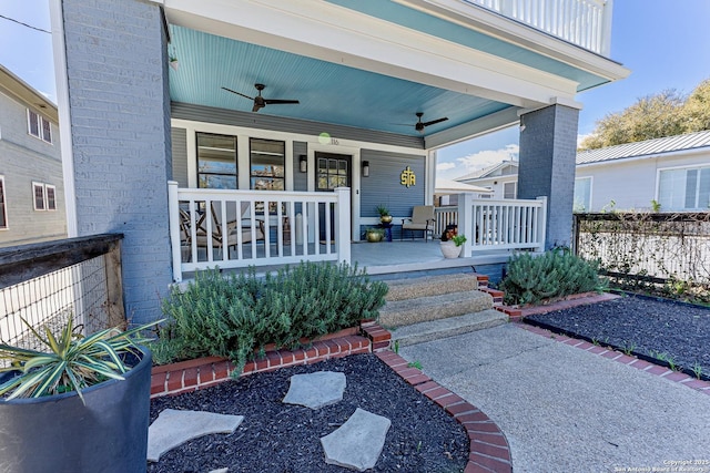 view of patio / terrace with covered porch and ceiling fan