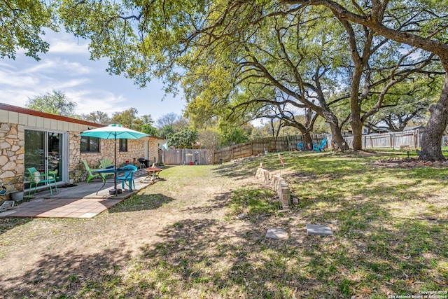 view of yard with a patio area and a fenced backyard