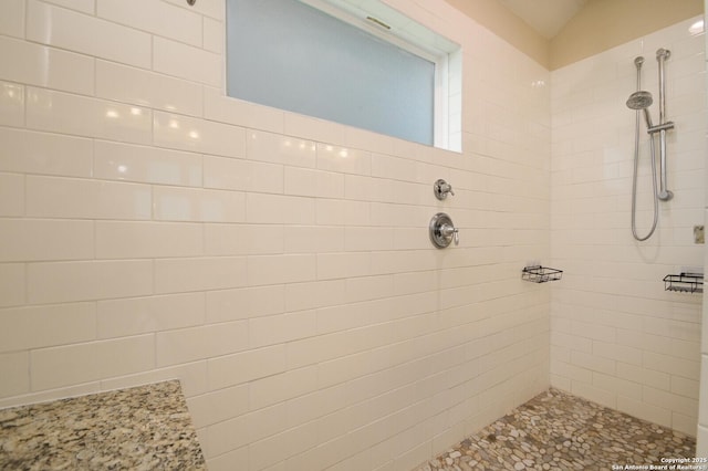bathroom with a tile shower