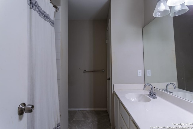 7326 Roveen, San Antonio, TX 78244 - bathroom featuring a shower with curtain, vanity, and baseboards