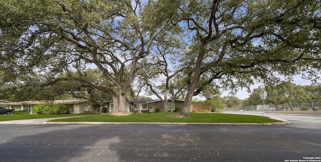 view of front of house with a front yard and fence