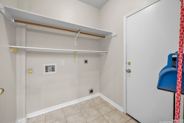 laundry room with light tile patterned floors, baseboards, laundry area, electric dryer hookup, and washer hookup