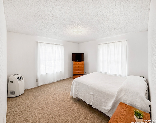 bedroom featuring carpet and a textured ceiling