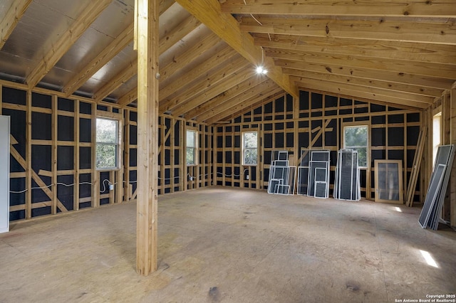 miscellaneous room featuring plenty of natural light and lofted ceiling