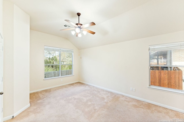 26823 Rustic Brk, San Antonio, TX 78261 - spare room with lofted ceiling, carpet flooring, a ceiling fan, and visible vents