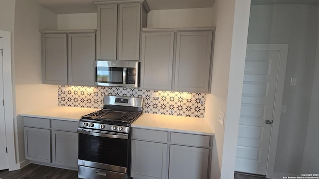 14710 Prairie Clover, San Antonio, TX 78253 - kitchen with backsplash, stainless steel appliances, gray cabinetry, and light countertops