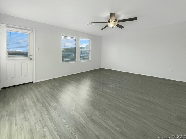 5336 Forbs, Bulverde, TX 78163 - unfurnished living room with wood finished floors, a ceiling fan, and visible vents