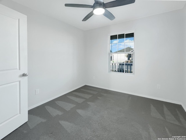 5336 Forbs, Bulverde, TX 78163 - spare room featuring baseboards, dark carpet, and ceiling fan