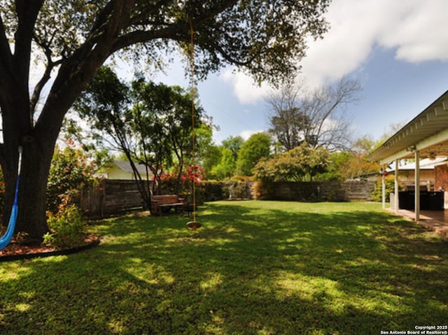 view of yard with a patio area and a fenced backyard
