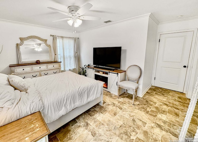231 Cicero, San Antonio, TX 78218 - bedroom featuring crown molding, baseboards, and ceiling fan