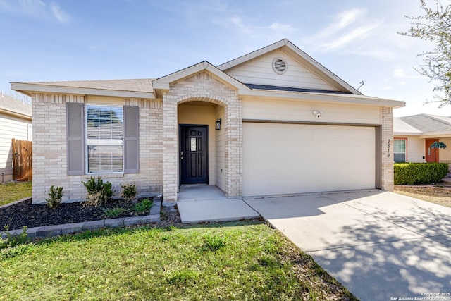 7519 Paraiso Hvn, Boerne, TX 78015 - single story home with driveway, brick siding, an attached garage, and a front yard