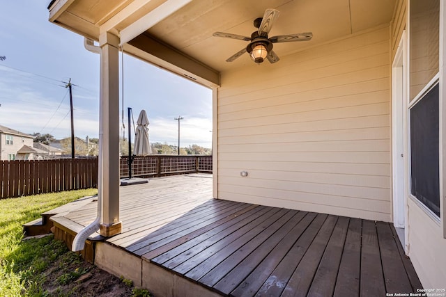 7519 Paraiso Hvn, Boerne, TX 78015 - wooden terrace with fence and ceiling fan