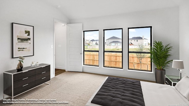 4971 Park Mnr, Schertz, TX 78124 - bedroom featuring multiple windows, carpet flooring, and lofted ceiling