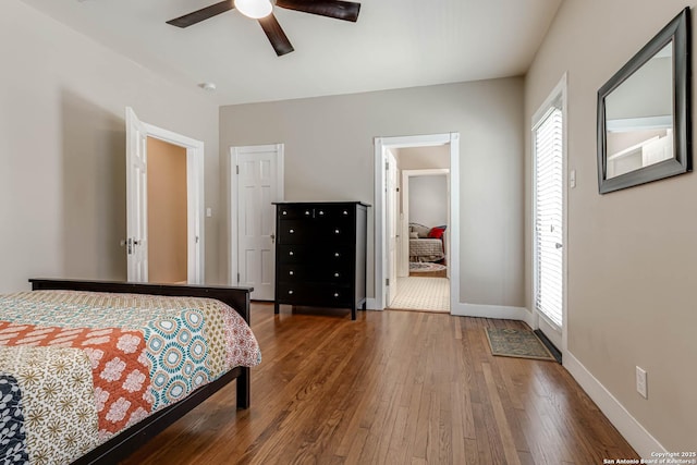 2106 W Gramercy Pl, San Antonio, TX 78201 - bedroom featuring baseboards, wood-type flooring, and ceiling fan